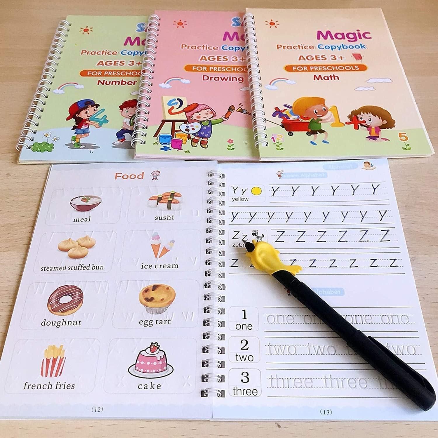 Magic Practice Copybook  piece of Pen, 1 piece of Grip, 4 piece of Book, 10 piece of RefillMaterial