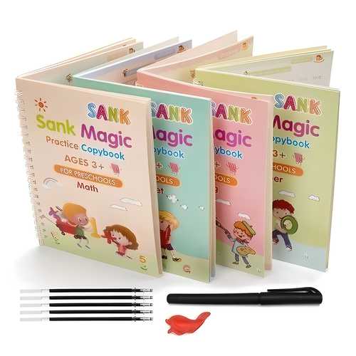 Magic Practice Copybook  piece of Pen, 1 piece of Grip, 4 piece of Book, 10 piece of RefillMaterial